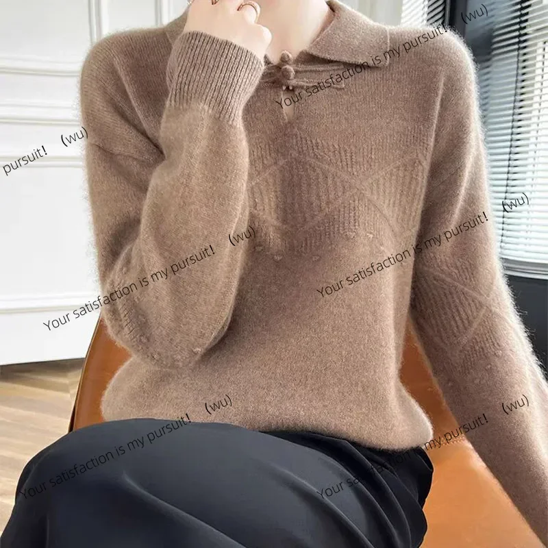 ZOCI-Sweater Rajut Kancing Chic Baru Musim Gugur Musim Dingin Wanita Vintage Longgar Kerah Lipat Pullover Nyaman Lembut Wol Jumper