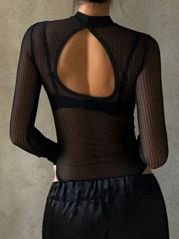 See Through Sexy Bodysuit Lingerie Long Sleeve Body Feminino Slim Turtleneck Corset Top Backless Fashion Trends Women Clothing - Image 6