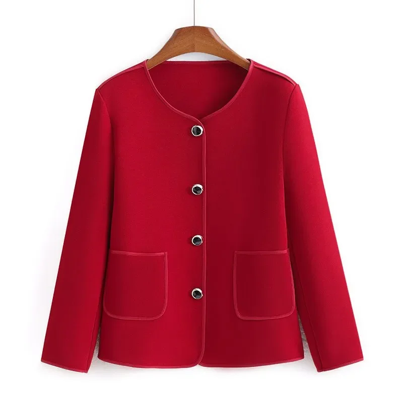 

Женский модный однотонный кардиган с круглым вырезом, простой короткий жакет, топ