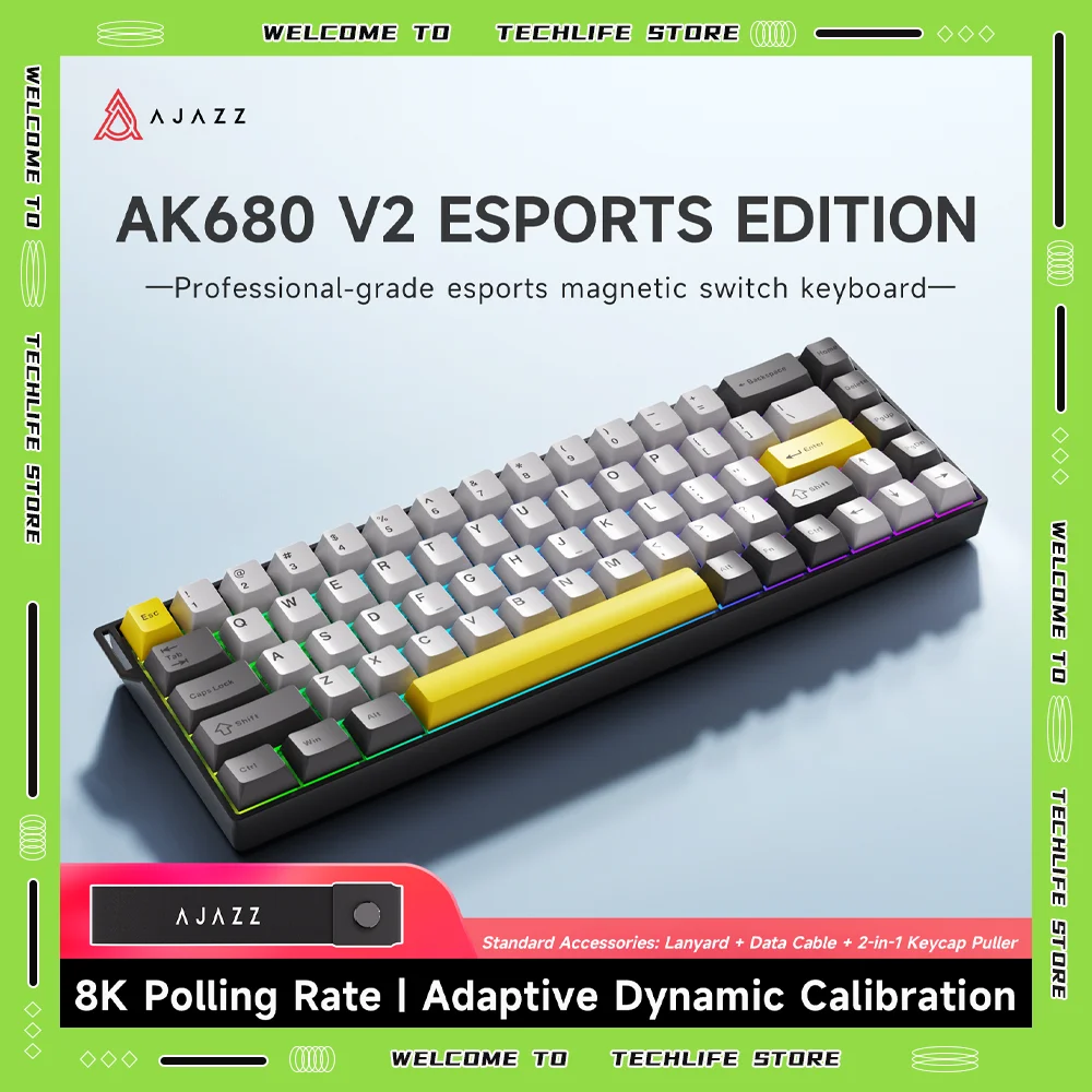 

НОВЫЙ Ajazz AK680 V2 с возможностью горячей замены, 68-клавишная проводная клавиатура, магнитный переключатель, с возможностью горячей замены, 8K, RGB, периферийные устройства для ПК, киберспорта