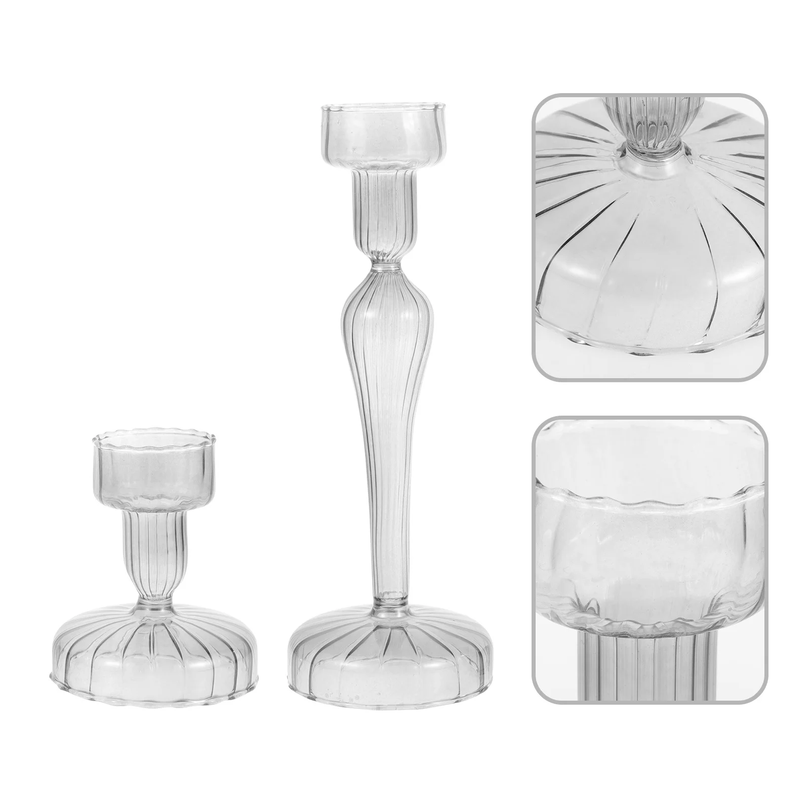 

2Pcs Glass Striped Holders Heat Resistant Creative Taper Candlestick for Home Bar Restaurant Decor Glass Holder
