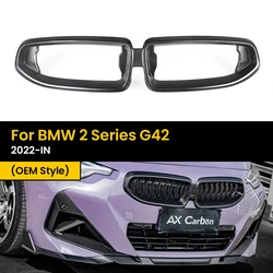 Real Dry Carbon Fiber Car Kidney Hood Radiator Grille For BMW 2 Series G42 2022-IN Gloss Black Replacement Front Bumper