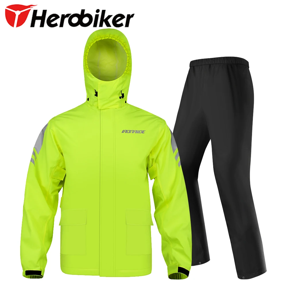 Motorcycle Raincoat And Rain Pants Set For Outdoor Cycling Full Body Rainproof And Reflective Pants With Invisible Shoe Covers