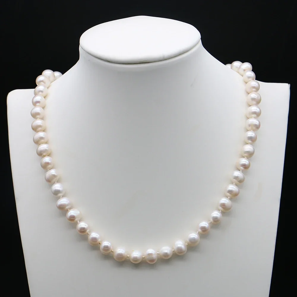 7-8mm Natural Freshwater Pearl Beaded Necklace Irregular Round Pearl With Silver Flower Shape Clasp Design Fashion Necklace Gift