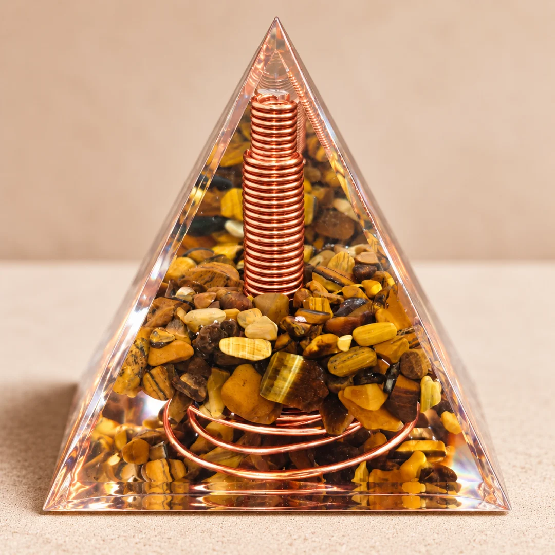 1pc Orgonite Pyramid With Tiger Eye, Energy For Yoga, Crystal Gifts, Crystals For Home Office Decoration, Balance Your Energy