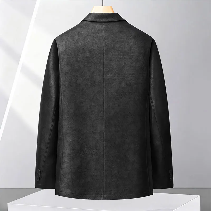 Men Blazer Down Jacket 90% Duck Down PU Suede Fabric Notched Lapel Winter Business Warm Casual Suit Coat