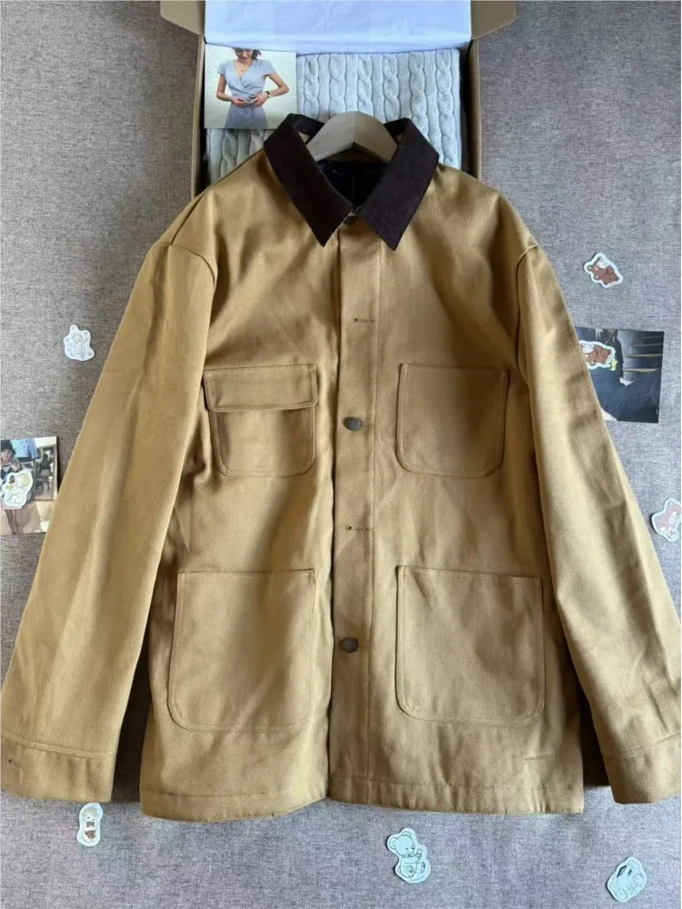 

American Vintage Lapel Quilted Coat Women Winter New Retro Loose Casual Long Sleeve Cardigan Coat Chic Sweet Preppy Style Jacket