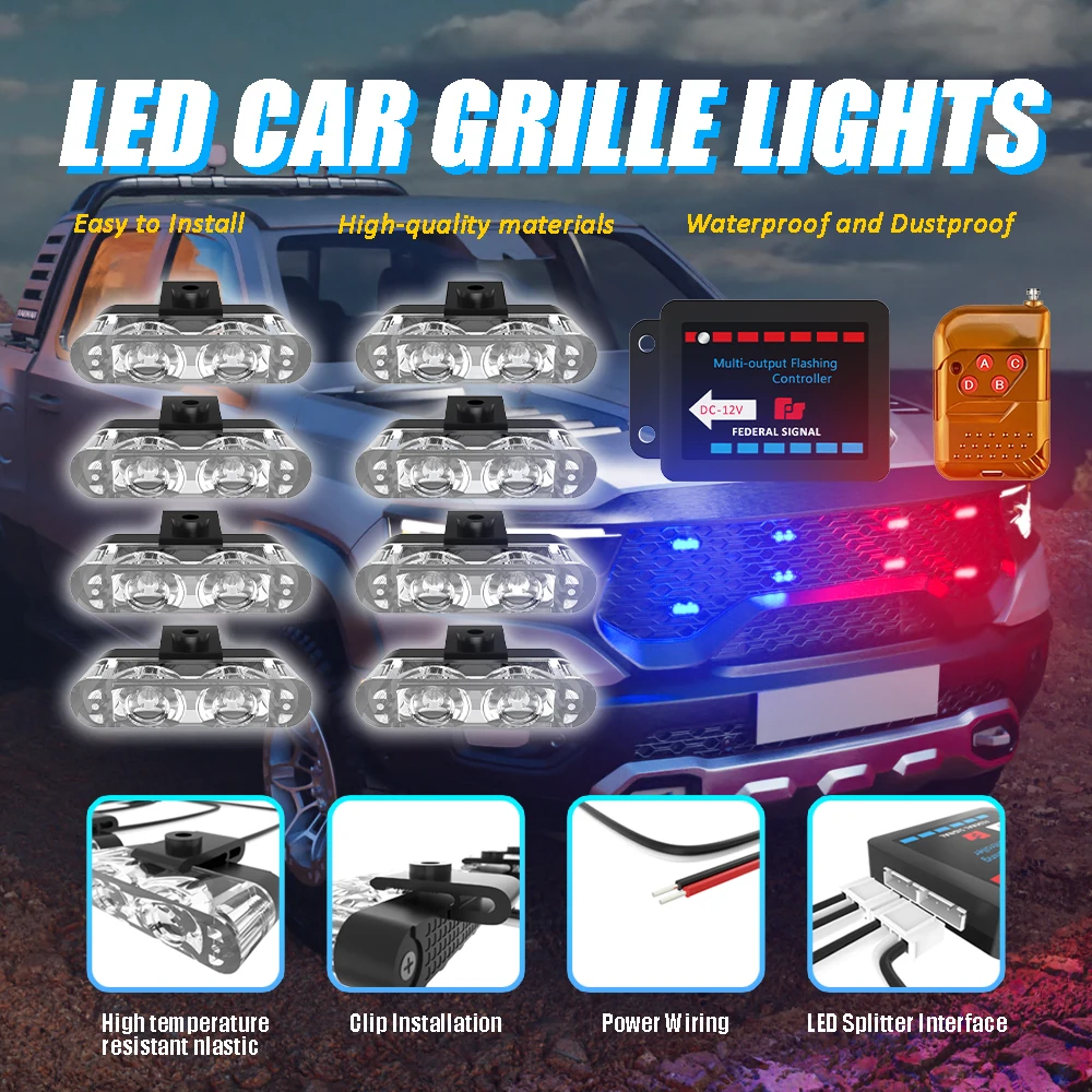 8 في 1 LED أضواء ستروب الطوارئ الشرطة خطر أضواء الإشارة 12 فولت اللاسلكية عن بعد سيارة مصبغة ضوء فلاش بار لسيارات شاحنة فان #1