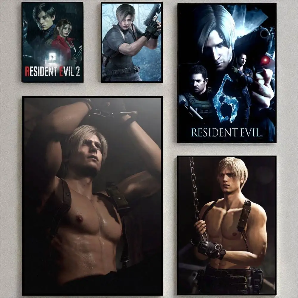 Game R-Resident Leon Kennedy Evil Poster Waterproof Wall Art Sticker For Bar Living Room Vintage Room Decor High Quality
