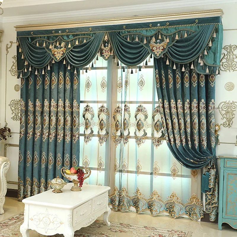 New Chinese Classical Heavy Industry Embroidery Craft Curtains Versatile Green Sunscreen Curtains Bedroom Living Villa Curtains