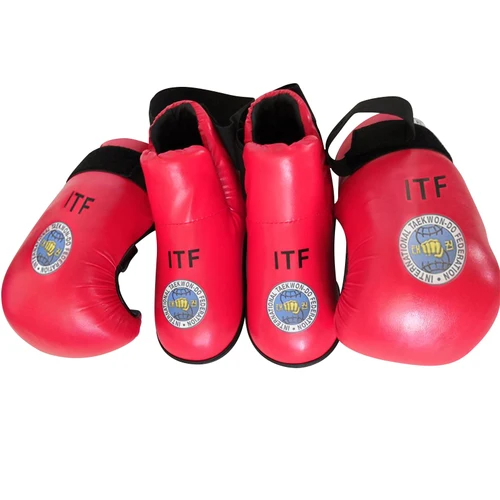 Imagen 2 del producto Taekwondo rojo/azul ITF Protector de mano calzado taekwondo para adulto niño Taekwondo ITF guantes Protector de pie conjunto Protector de tobillo