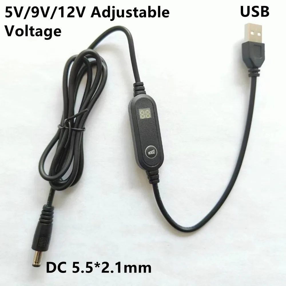 USB To DC Power Charging Cable Support 5V 9V 12V Adjustable Voltage USB Charger Boost Cable With Led Display Screen For Cameras
