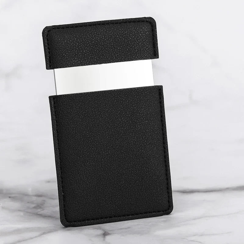 Ultra-thin Cosmetic Mirror Stainless Steel Shatter-Proof Portable PU Leather Sleeve Pocket Card Mirror Makeup