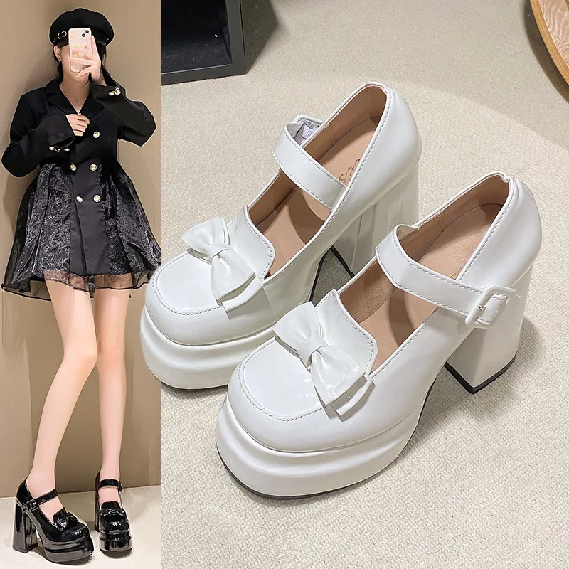 

Маленькие кожаные туфли Мэри Джейн на толстой подошве, женские осенние туфли 2022, новый дизайн, туфли Лолиты с бантом, женские модные универсальные лоферы, повседневные