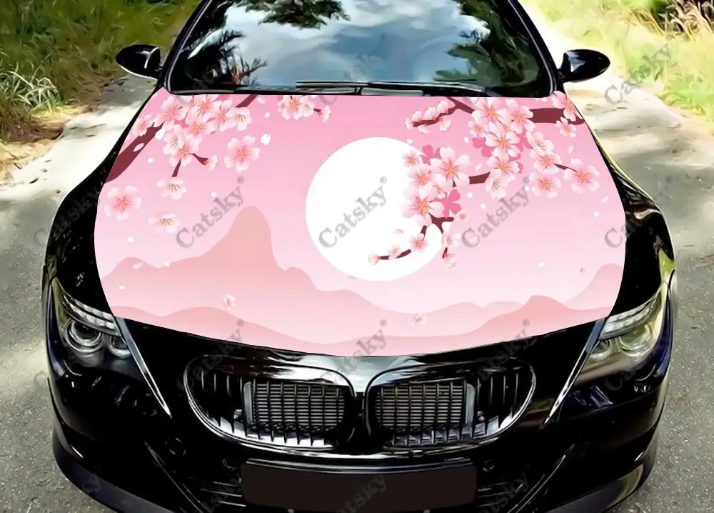 

Pink Cherry Blossoms Car hood decal vinyl sticker graphic wrap decal graphics painting self adhesive for most vehicles custom