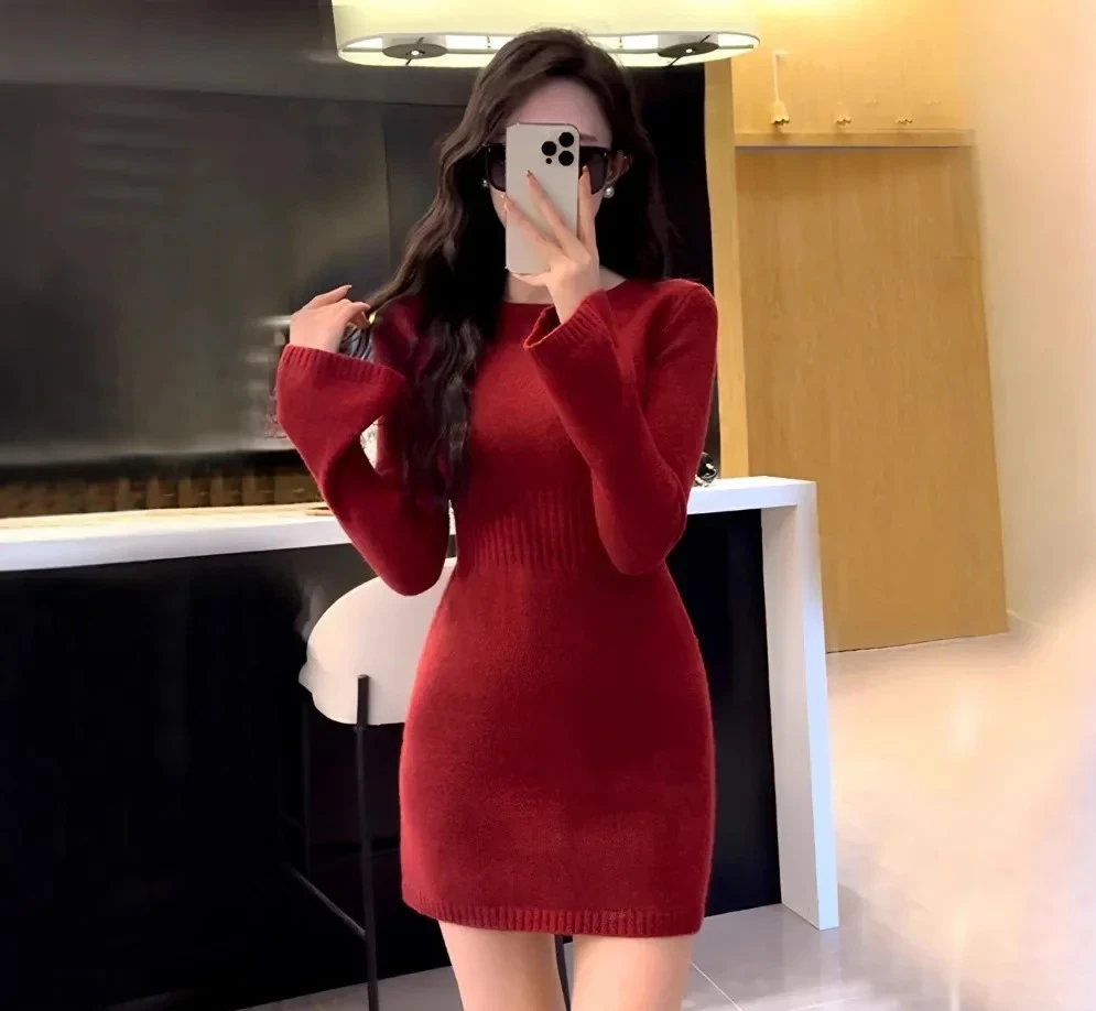 

Платье с рукавами во французском стиле, женское сексуальное мини-платье, облегающая юбка с круглым вырезом, осень-зима, Новое поступление