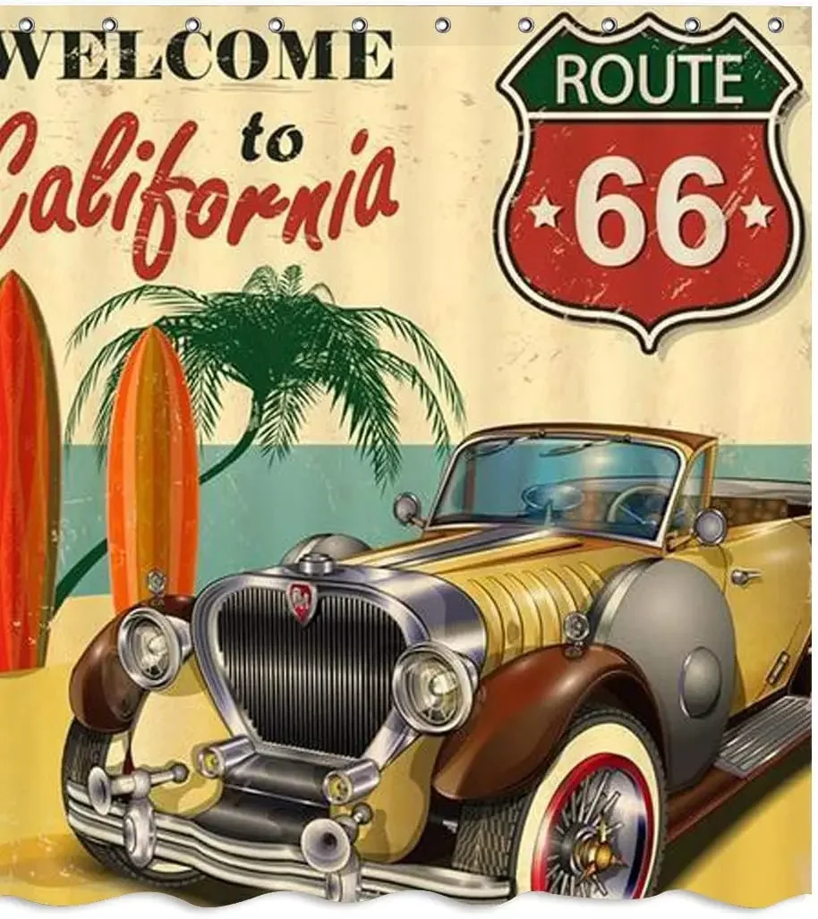 California Route 66 American Fabric Shower Curtain Sets Bathroom Decor with Hooks