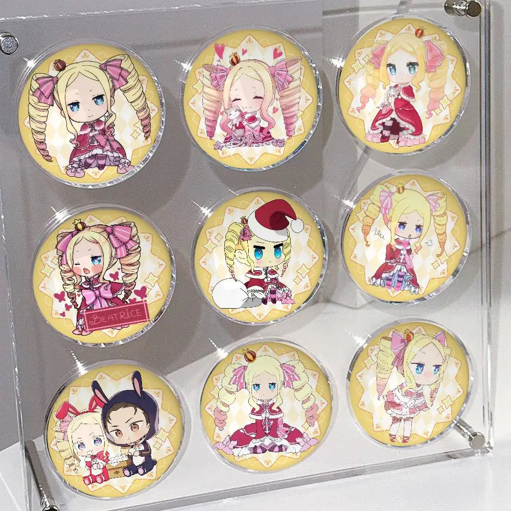 Cute Beatrice Cartoon Kawaii Anime Re Zero Badges Anime Round Laser Badge Cartoon Brooch Clothes Backpack Accessories Lapel