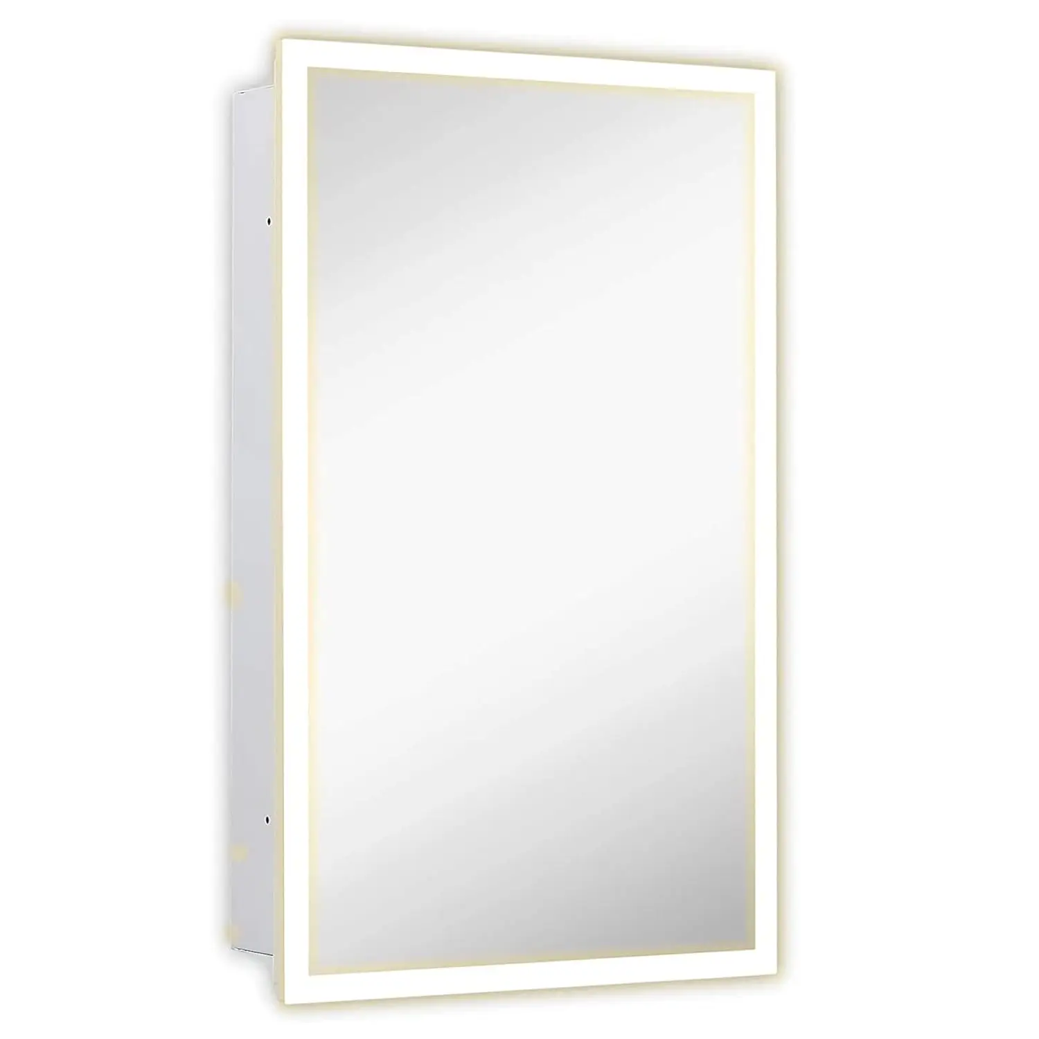 Wall Mounted Medicine Cabinet 4 Glass Shelves and LED Backlighting - Modern Rectangular Organizer for Bathroom Décor White