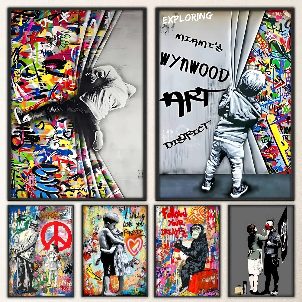 Banksy Street Graffiti Art Poster Prints Poster Wall Painting Bedroom Living Room Wall Bar Restaurant Sticker Small