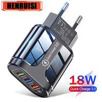 18W USB Fast Charging Quick Charge 3.0 3 Port Universal Wall Mobile Phone Chargers For iPhone 15 14 Xiaomi Samsung Phone Adapter