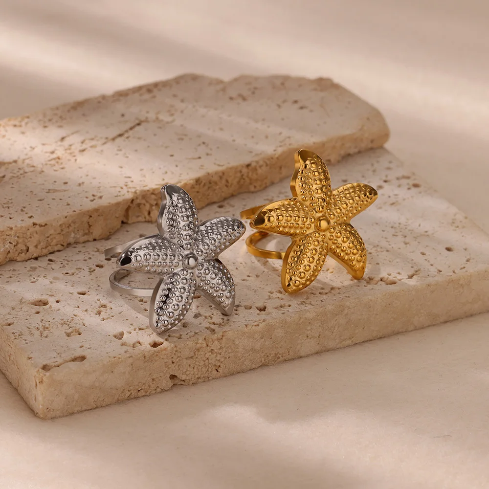 Summer Starfish Rings for Women Girls Opening Stainless Steel Ring 2025 Trend Female Beach Jewelry Daily Accessories anillos