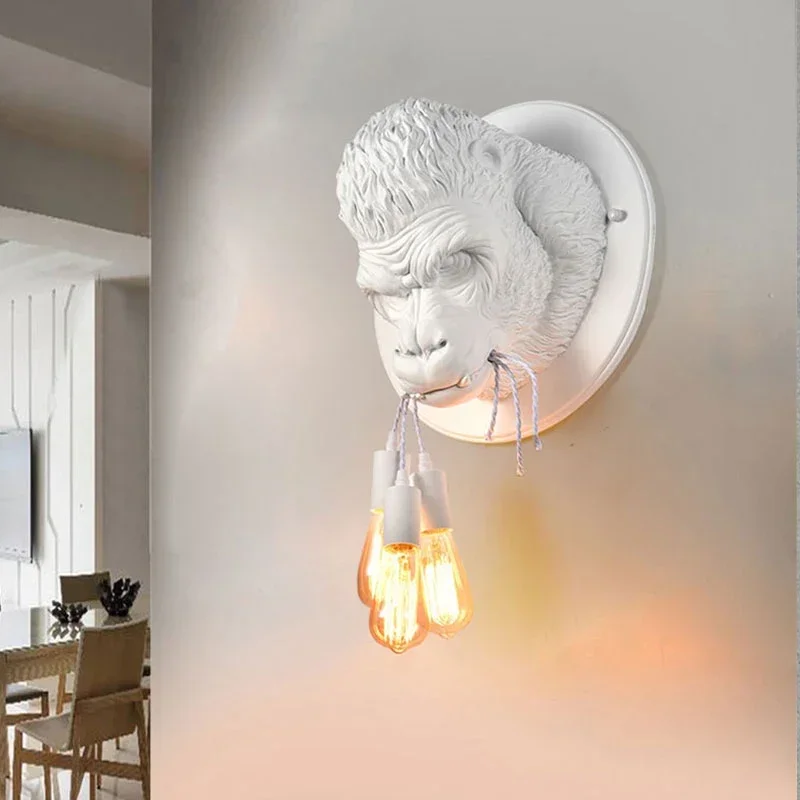 SANDYHA Nordic Creative Resin Gorilla Wall Lamp Retro Animal LED Lights for Bedroom Bedside Aisle Home Decor Lighting Fixtures