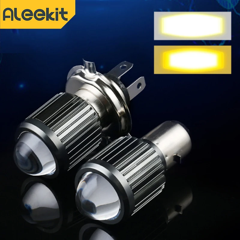 Aleekit Lampu Depan Motor H4/BA20D 12V LED Moto Bohlam Sorot Tinggi/Rendah Lampu Kabut Sepeda Motor Kuning Putih