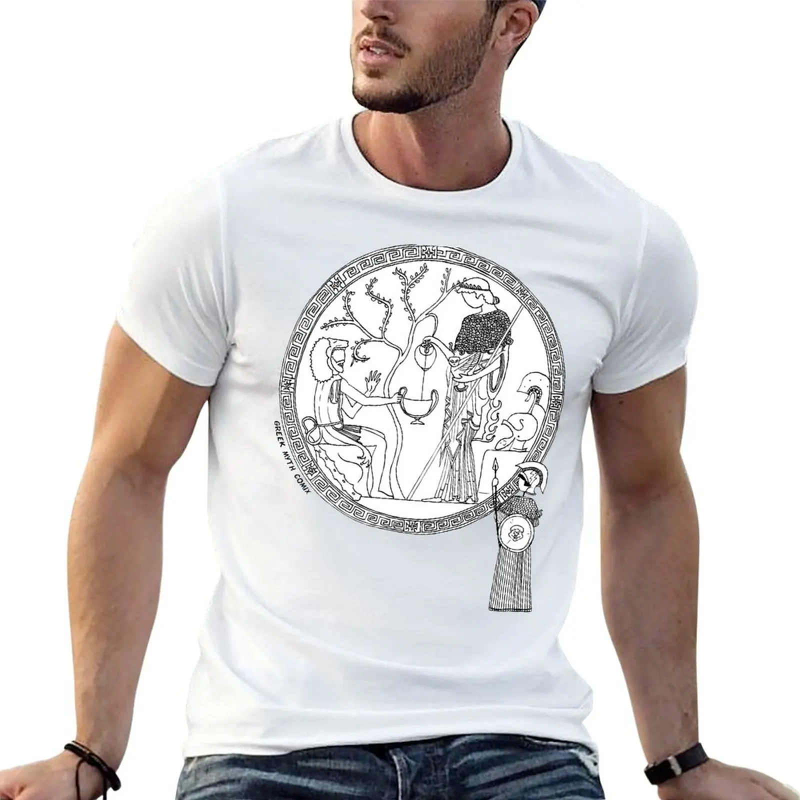 Greek Myth Comix - Athene and Heracles roundel T-Shirt Minimalist Casual Short Sleeve Top