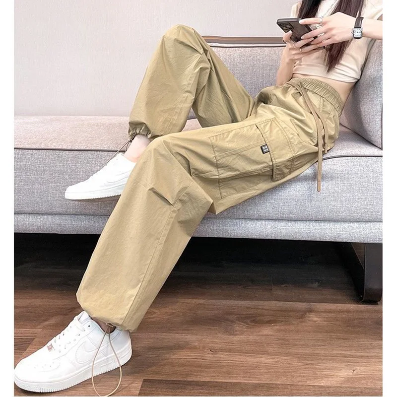 Lady Retro Casual Hoge Taille Broek Vrouwen Koreaanse Streetwear Cargo Broek Meisjes Klassieke Loose Fit Rechte Pijpen Broek