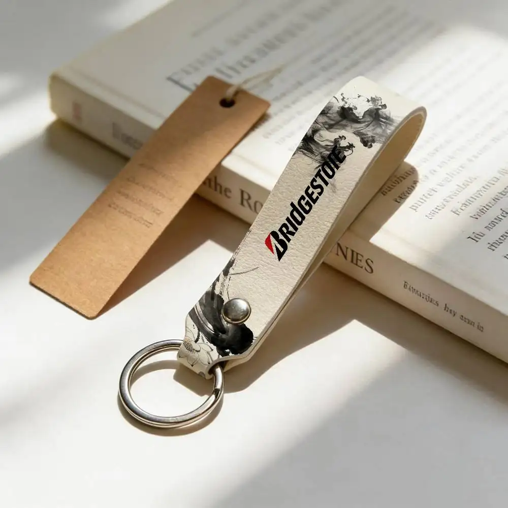 

For Logo Bridgestone Soft PU Leather Motorcycle Keychain Lightweight Key Holder For Scooter Racing