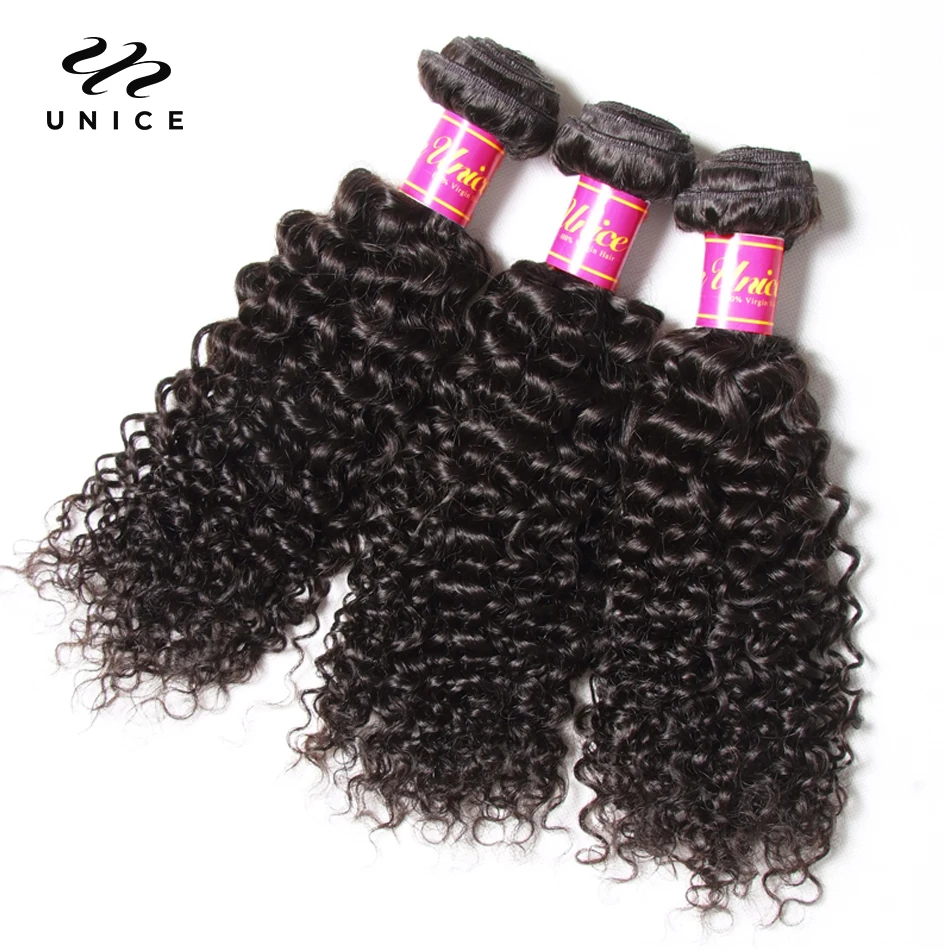 UNice Hair Virgin Human Hair Bundles Burmese Curly Hair 3 Bundles 100% Human Hair Extension Natural Color Hair Weaves 8-26Inch