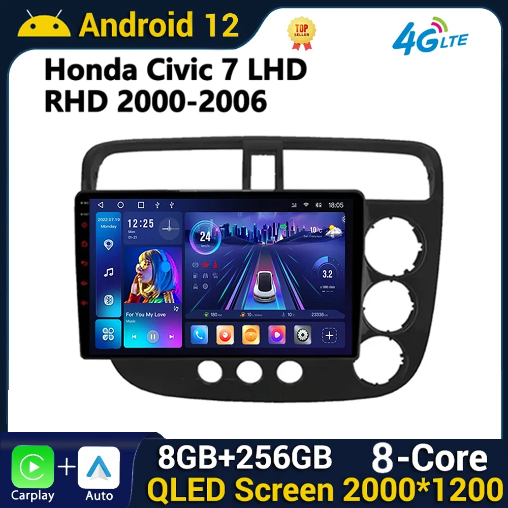 

Android Navigation Car Radio For Honda Civic 7 LHD RHD 2000 - 2006 GPS Auto Stereo 5G Wifi Video Bluetooth No 2din DVD Carplay