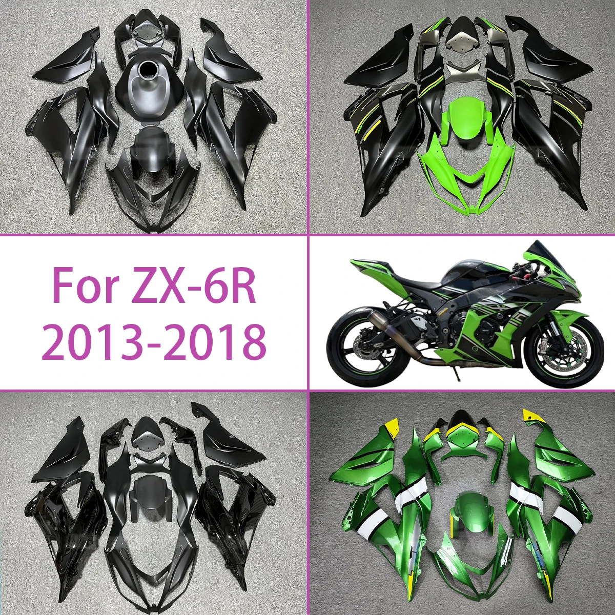 Kit de carénage 2013-2018 ZX-6R carrosserie en plastique ABS carénages vert noir mat adapté pour 13-18 Kawasaki ZX 6R