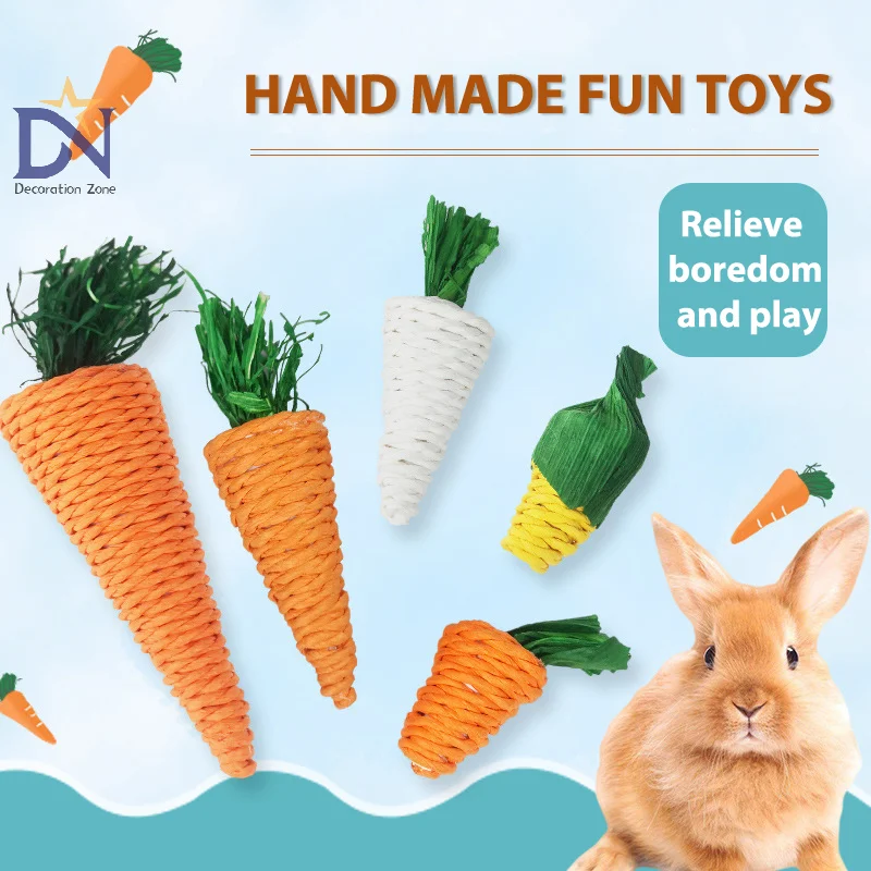 Hamster Rabbit Chew Toy Bite Grind Teeth Corn Carrot Woven Balls Tooth Cleaning