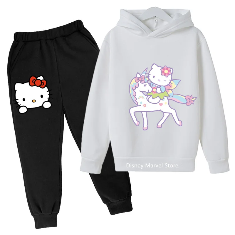 

New Hello Kitty Hoodie Cartoon Fashion Cute Children'S Wear Boys Girls Hoodie Set Student Outdoor Casual Clothes Print