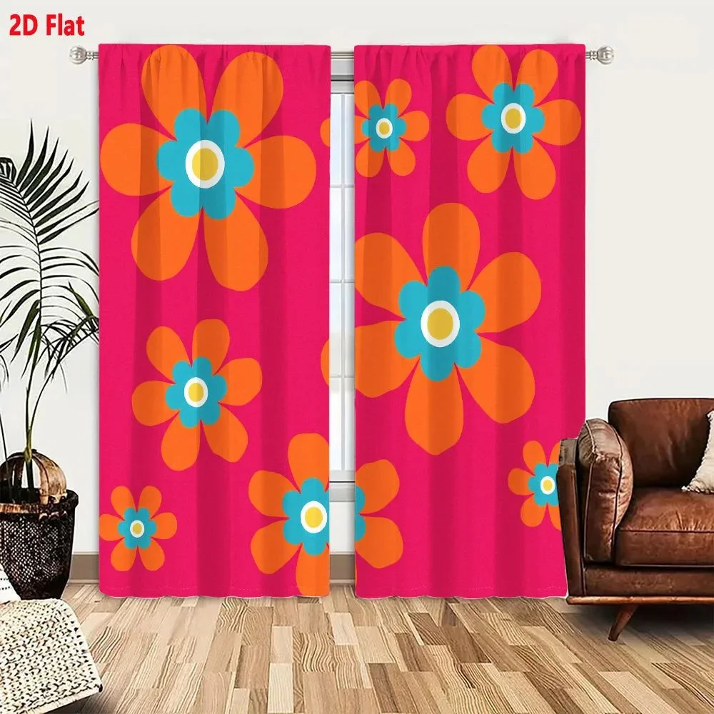 Vibrant Floral Pattern Living Room Curtains Pink Orange Home Decor Curtain Panels for Bedroom Window Treatment