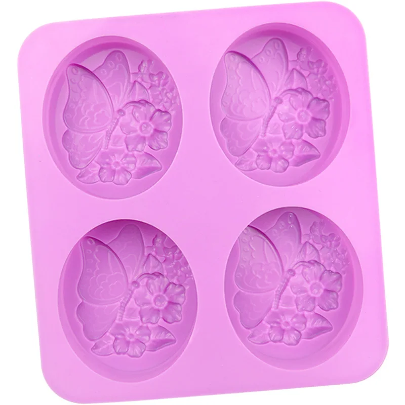 Wholesale 4-Cavity Butterfly Oval Silicone Bread and Cake Mold, Handmade Aromatherapy Essential Oil Soap Mould 1068