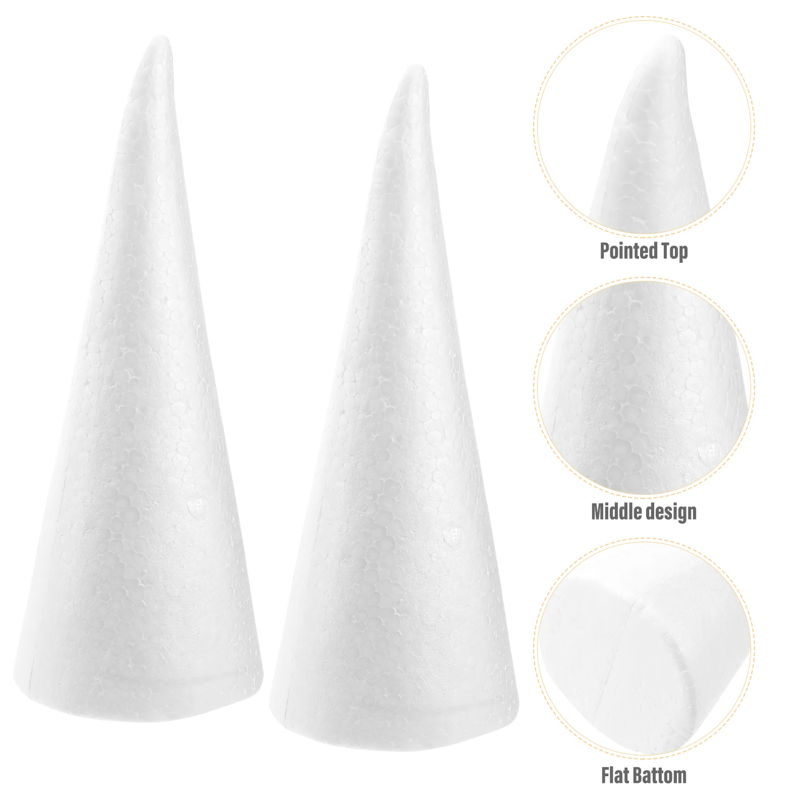 6pcs 24cm White Foam Cones Craft Accessories for Home Church Preschool Kindergarten Children Projects Christmas Decorations