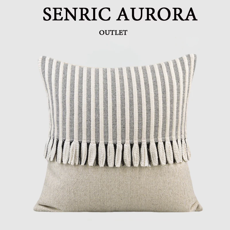 Design Luxury Cushion Cover 30x65 45x45 50x50cm Black Patchwork Tassel Square Pillowcase For Home Hotel Bed Living Room Sofa