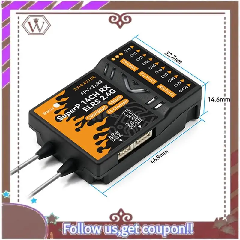 ABBG-para BETAFPV Superp receptor de diversidad RX 14CH con 2 antenas de doble recepción para RC FPV avión barcos Drones