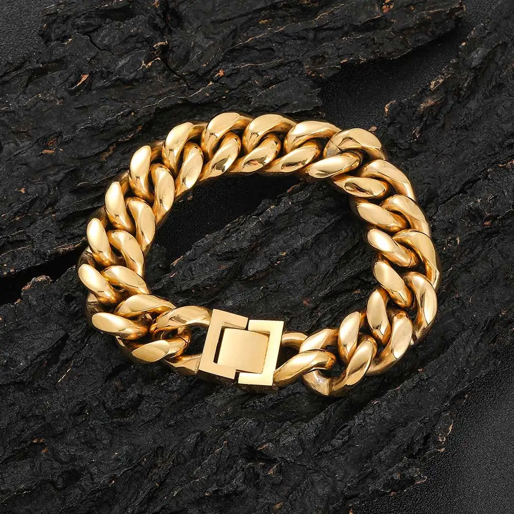 6-16mm Gold Farbe 316l Edelstahl Bordstein kubanische Glieder kette Armband Armreif Schmuck 7-9 Zoll für Männer Frauen – Detail 17