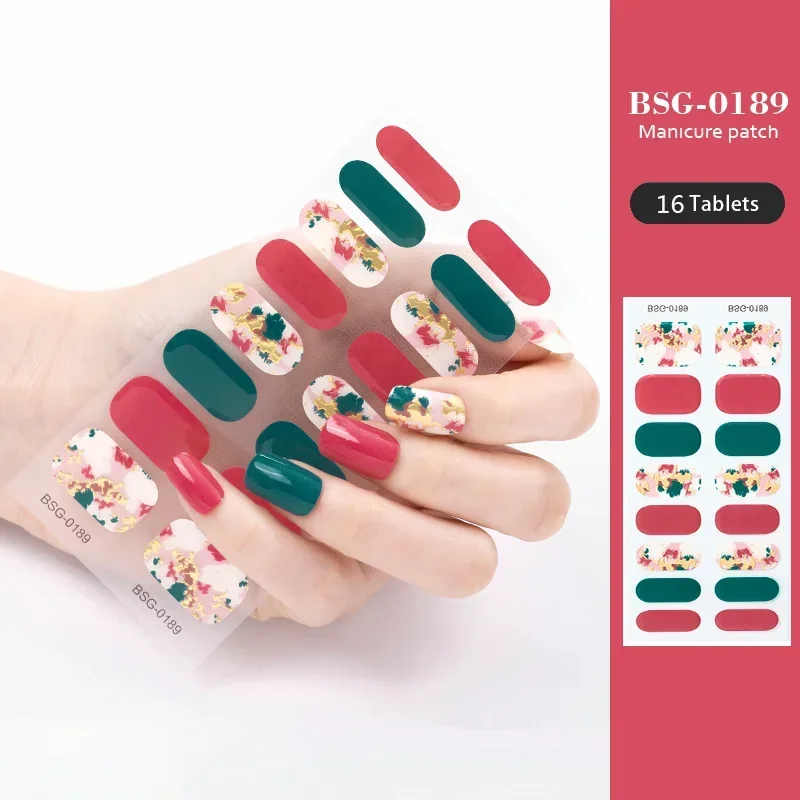 Pegatinas de uñas de Gel semicurado 3D, parches de uñas de Gel dorado caliente, pegatinas de cubierta completa para uñas, lámpara UV, necesita dijes de uñas, 16 puntas