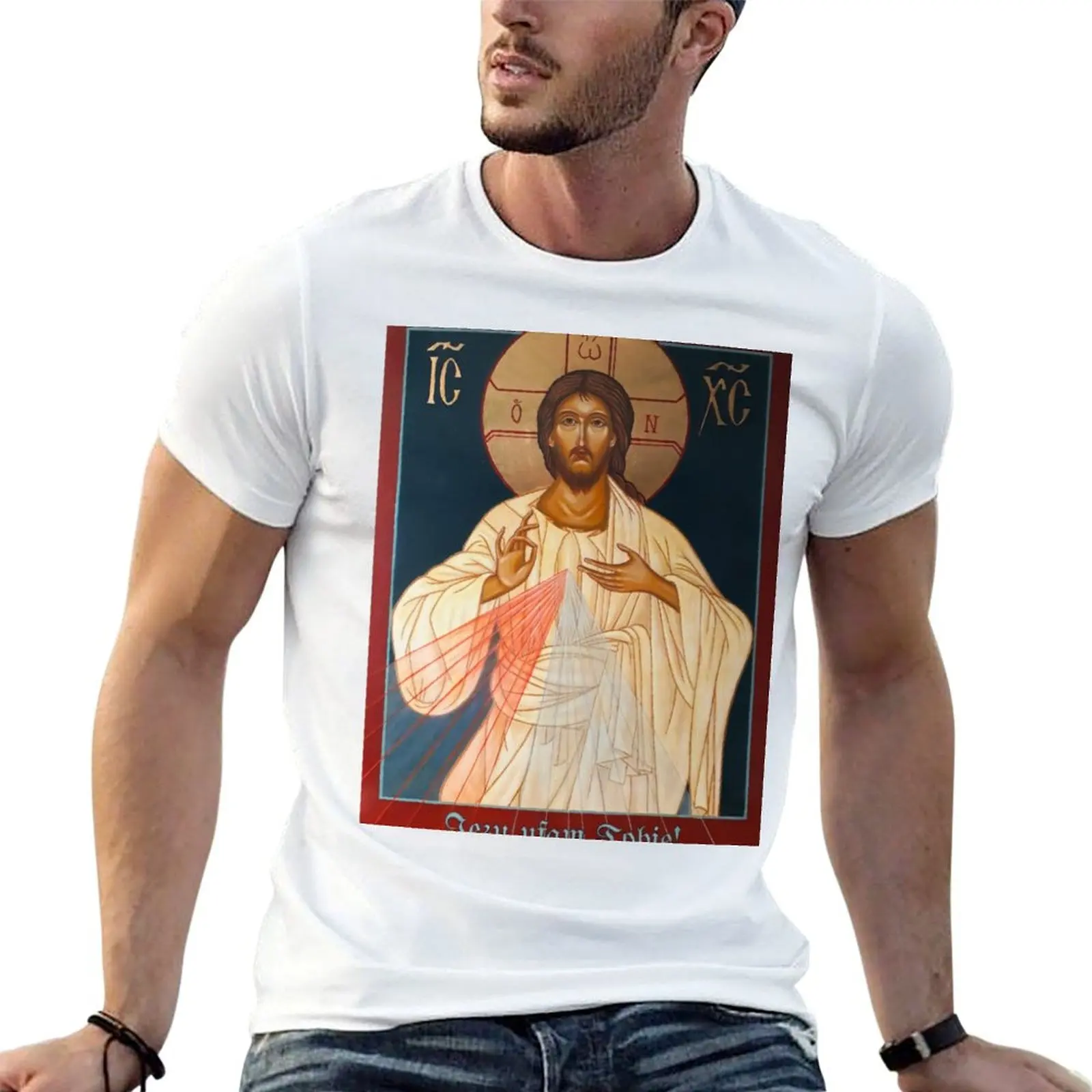 Merciful Jesus Icon by Leonid Bózio - Jezu Ufam Tobie T-Shirt vintage t shirts fashion shirts men t shirt