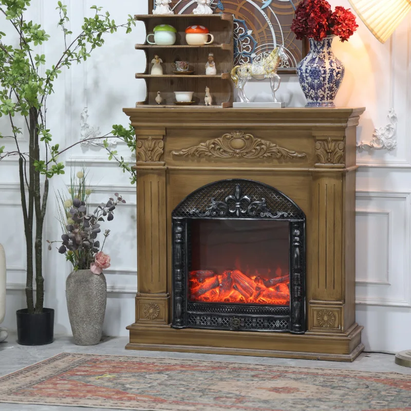 

Легкие роскошные шкафы для гостиной из цельного дерева, французский имитация огня, отопление, камин, резное украшение, мебельный шкаф JTL