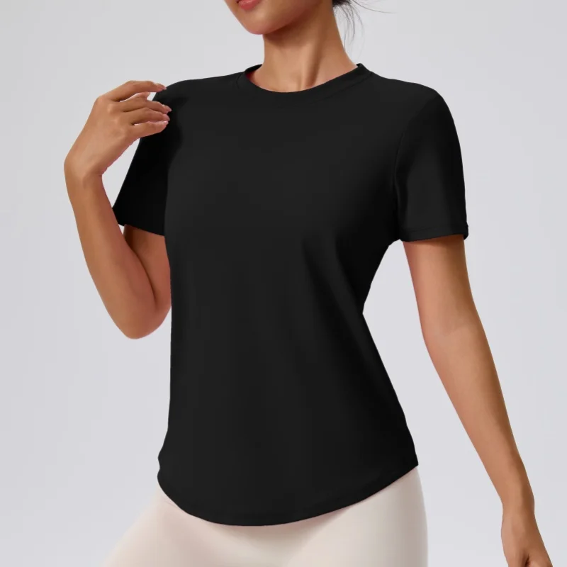 Women Solid Color Short Sleeve Fitness Yoga T-Shirt Cool Super Stretch Fabric Loose Breathable Gym Shirt Female Workout Top
