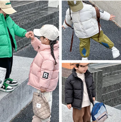

Winter 2025 men's and girls' cotton-padded jackets, children's stand-up collar coats, winter outerwear for both boys and girls
