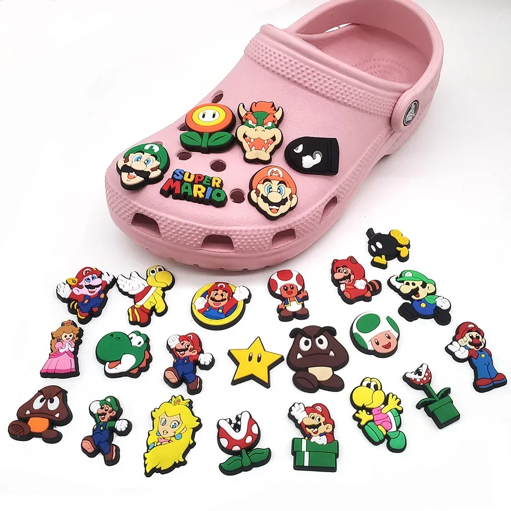 Dijes de zapatos de Super Mario para Crocs, decoraciones de zapatos de dibujos animados para zuecos, sandalias, accesorios de zapatos para