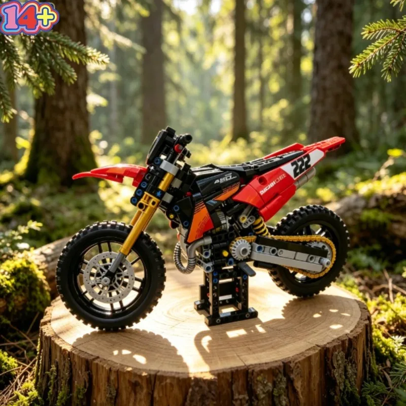 457pcs MOC Off-road Motorcycle Dirt Bike, Technical Racing Motorcycle Building Block Model, Adult Christmas Birthday Gift Toy