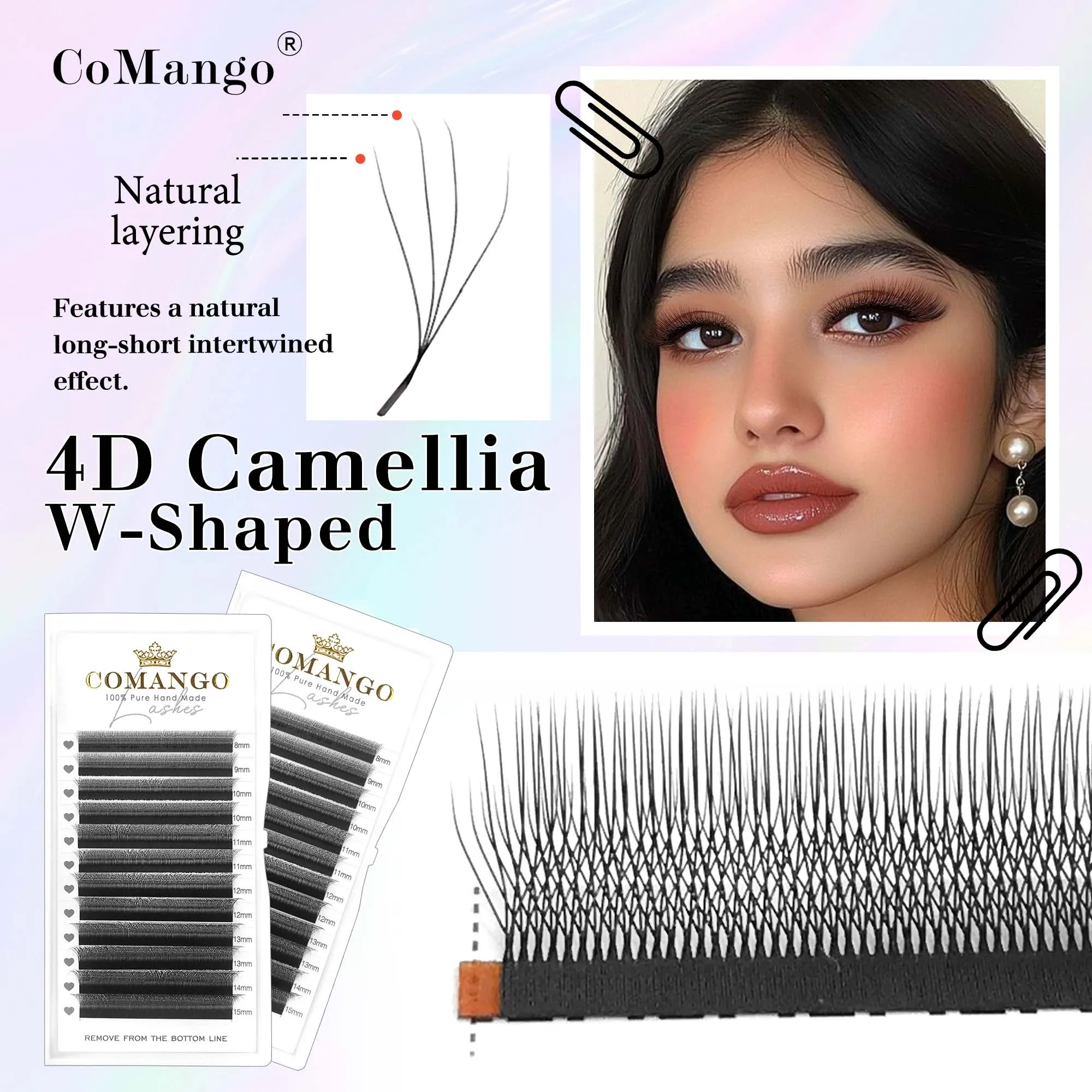 nieuw binnen 0,07 mm camellia 4D W-vormige wimperextensions mix 8-15 mm natuurlijke look individuele wimpers
